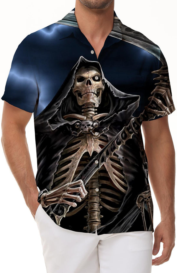 New Men's Short Sleeve Shirt Horror Skull 3D Digital Printing Hawaiian Button Short Sleeve Shirt Pocket