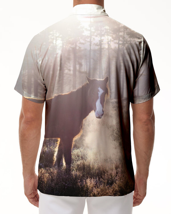 
Jungle Running Horse Men's Casual Button Shirt Short Sleeve Regular Fit Shirt Beach Pocket Top
                