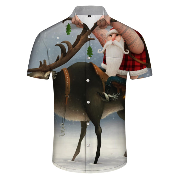 
Funny Santa Claus Print Shirt Party Designer Short Sleeve Christmas Men's Button Down Short Sleeve Shirt
                