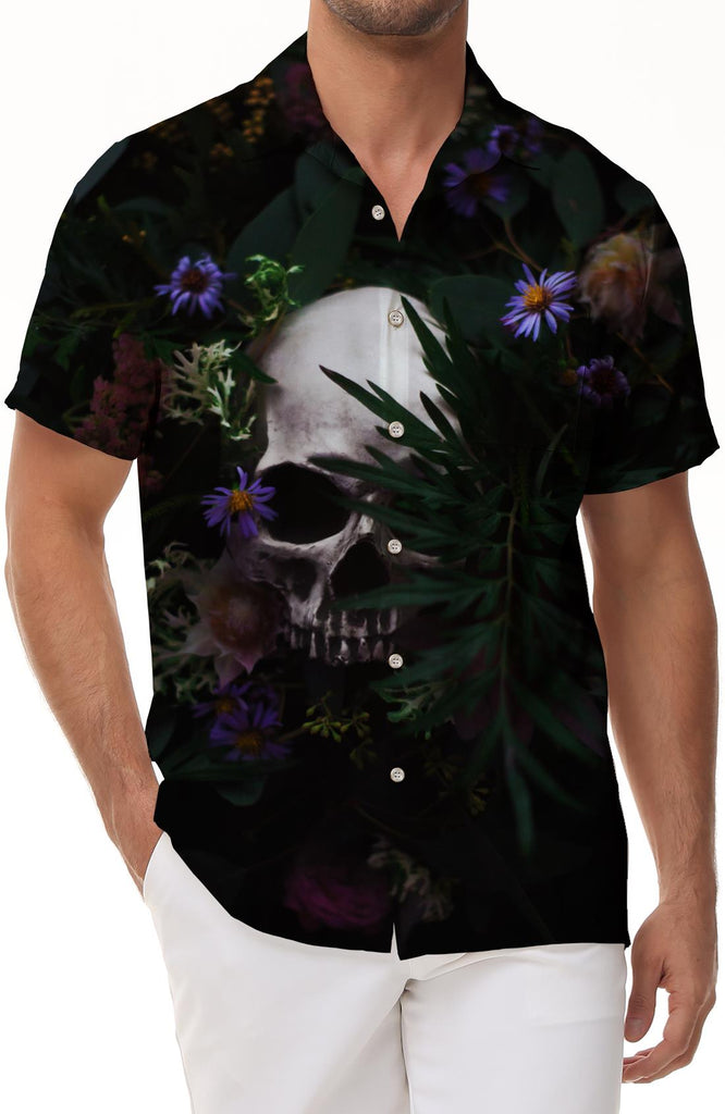 Beach New Men's Shirt Hawaiian Button Casual Skull Pattern Costume Short Sleeve Shirt