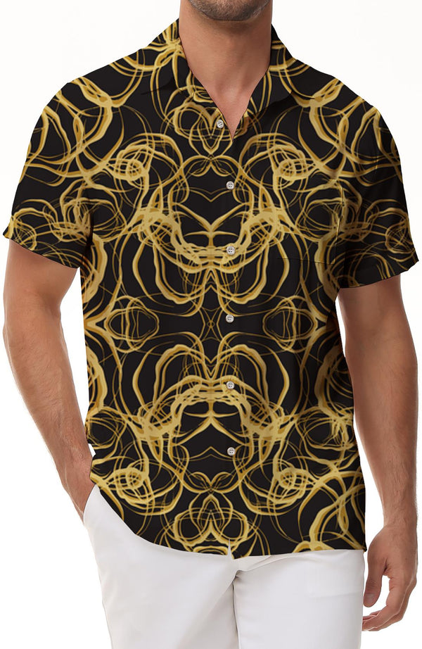 Cool abstract button-down Hawaiian style lapel men's casual loose and comfortable vacation tropical beach shirt