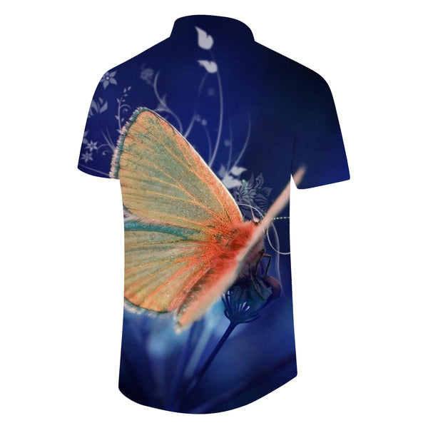 
HD Dark Blue Butterfly Summer Beach Shirt Men's Casual Button Shirt Short Sleeve Vintage Shirt Print Summer
                