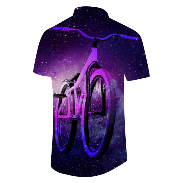 
Purple bicycle print pattern men's tropical shirt short-sleeved Hawaiian style button-down casual beach holiday four seasons fashion
                