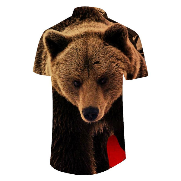
Fierce Brown Bear Men's Cute Little Bear Russian Casual Short Sleeve Tropical Hawaiian Button Pocket Lapel Work and Fishing Sports Short Sleeve
                