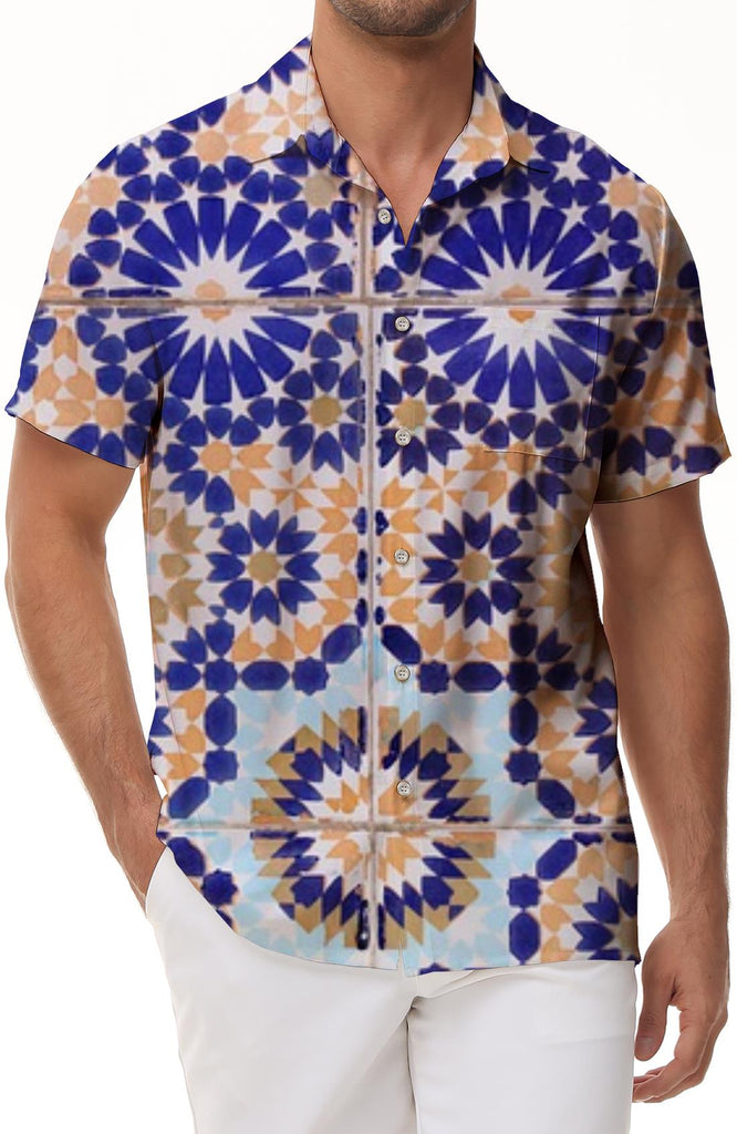 Tropical Hawaii visual geometry fashion men's casual loose 3d digital printing summer short-sleeved shirt