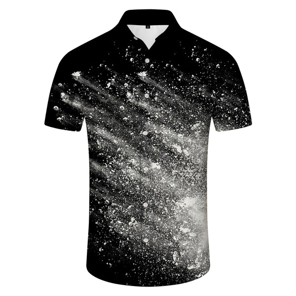 
Abstract black and white print pattern casual loose summer beach shirt men fashion button down shirt tropical
                