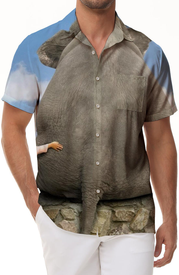 Elephants Art Mens Casual Shirt Short Sleeve Regular Fit Fashion Camping Beach Shirt Top