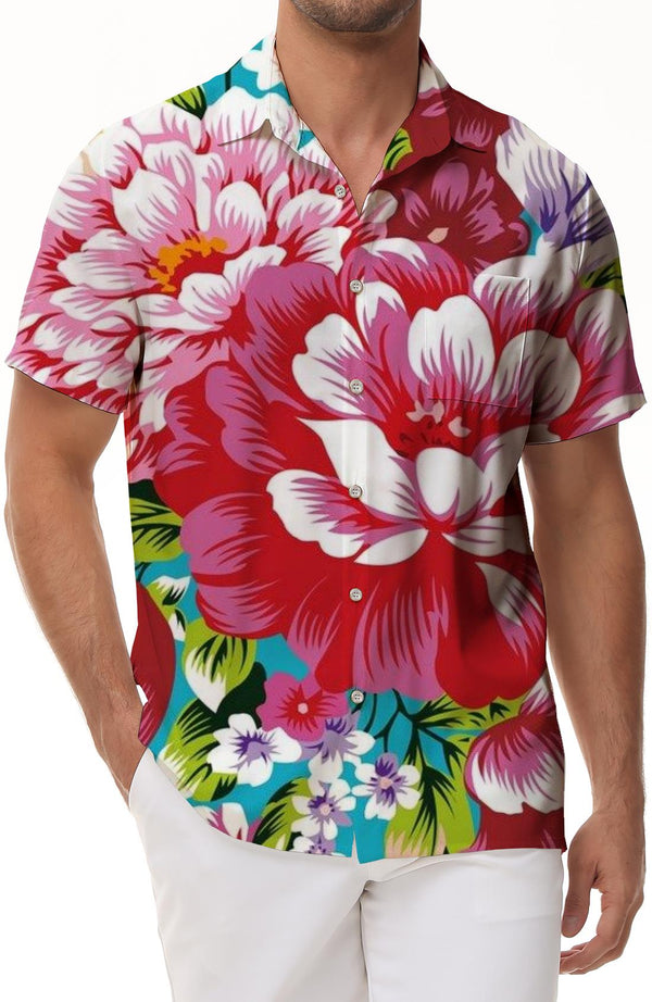 Floral Hawaiian shirt men's sleeves printed casual button summer beach short sleeves casual loose daily travel vacation short sleeve shirt tops