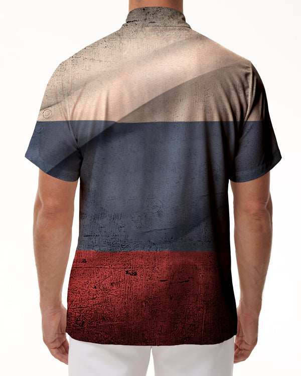 
Texas Retro Flag Men's Summer Casual Fashion Short Sleeve Button-Down Shirt with Single Pocket
                