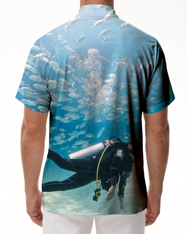 
Men's casual loose latent print short sleeve button down Hawaiian shirt tropical beach walking clothing
                