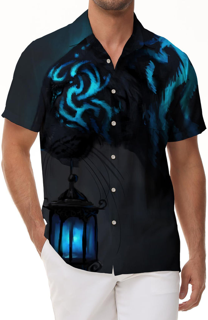 Blue Pattern Tiger Hawaiian Button Fashion Short Sleeve Shirt Unisex Tiger Lover Casual Short Sleeve Button Shirt Men's Style