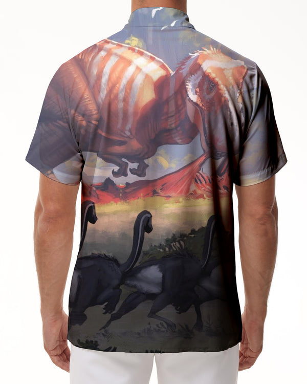 
Natural Survival Carnivore Dinosaur Era Men's 3D Digital Printing Casual Regular Loose Tropical Four Seasons Hawaiian Button Lapel Short Sleeve Shirt Pocket
                