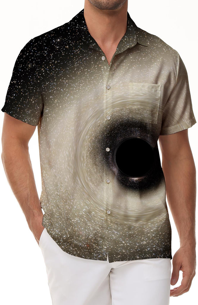 Galaxy Tunnel 3D Printed Beach Fashion Ventilated Hawaiian Tropical Four Seasons Button-Down Pocket Lapel Shirt Short Sleeve Shirt Men