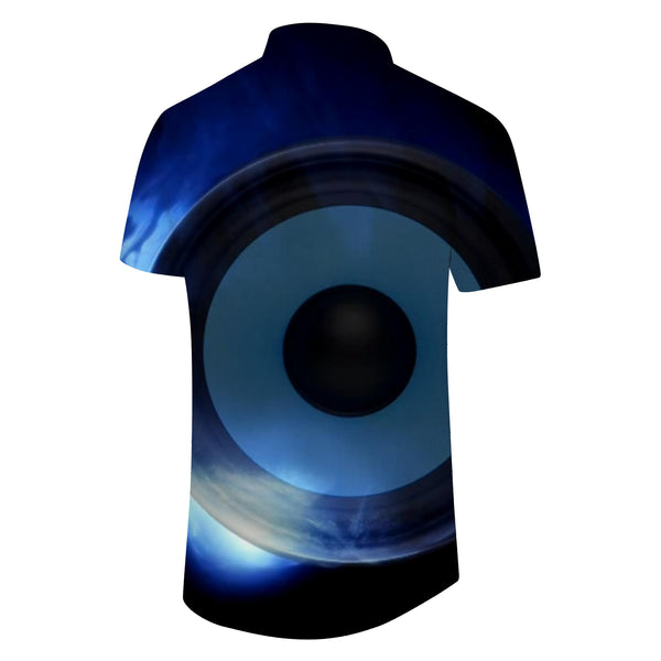 
Navy blue drum plate four seasons men's lined short-sleeved shirt printed tops men's printed shirt short-sleeved beach button style
                
