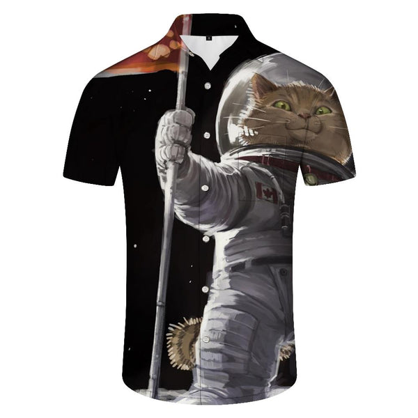 
Cat Funny Animal Astronaut Print Shirt Button Short Sleeve Loose Hawaiian Shirt Clothing Casual Lapel Shirt Summer
                