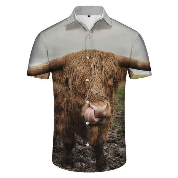 
Scottish Highland Highland Cow Men's Shirt Short Sleeve Hawaiian Shirt Beach Casual Work Shirt Tops
                