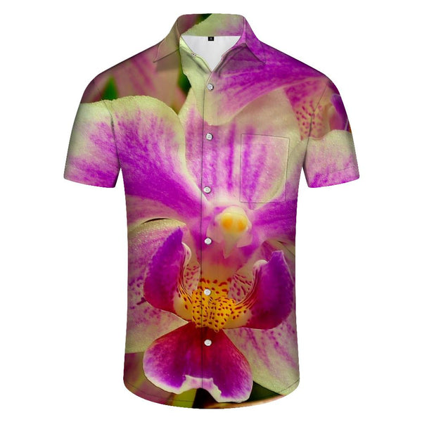 
Men's short sleeve orchid print retro lapel beach shirt casual shirt suitable for outdoor fishing seaside beach party
                