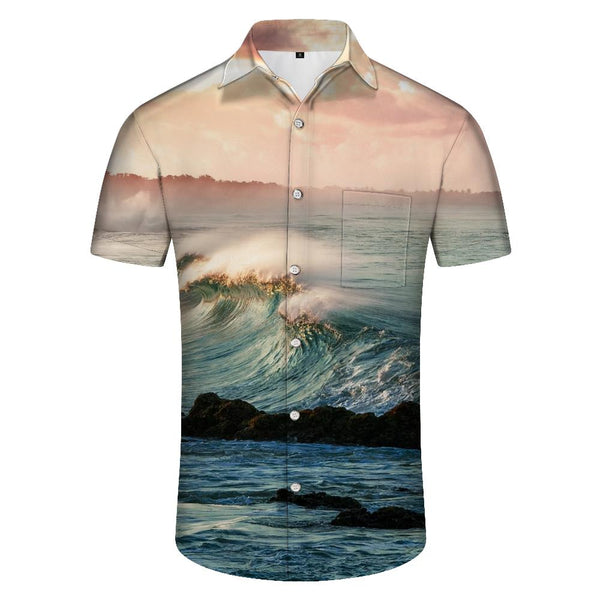 
Men's Ocean Wave Pattern Shirt 3D Surfing Hawaiian Beach Shirt Short Sleeve Tops Vintage Clothing Lapel Shirt
                