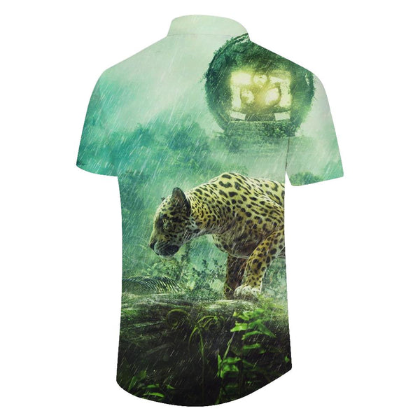 
Leopard Print Men's Casual Button-Down Shirt Short Sleeve Summer Beach Shirt Tops
                
