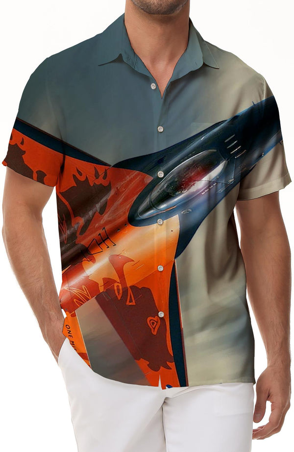 Airplane Fighter Mens Hawaiian Shirt Tops Vintage Short Sleeve Beach Shirt Button Shirt Casual