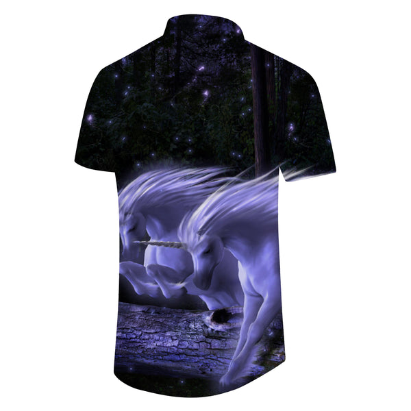 
Fantasy White Unicorn Men's Shirt Short Sleeve Regular Fit Button Shirt Casual Hawaiian Pocket Lapel Holiday Beach Clothing
                