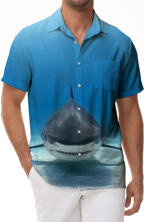 Ocean Wildlife Shark Mens Short Sleeve Shirt Casual Button Summer Beach Shirt Classic Fit Top