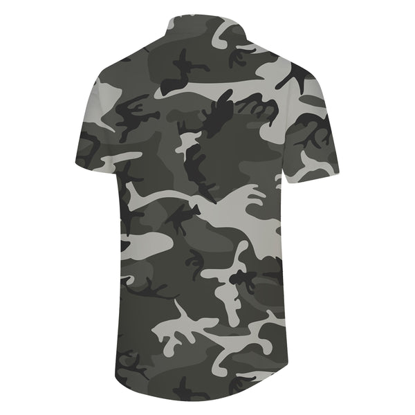 
Gray camouflage 3d print men's outdoor shirt Hawaiian tropical lapel button seaside beach shirt short sleeve
                