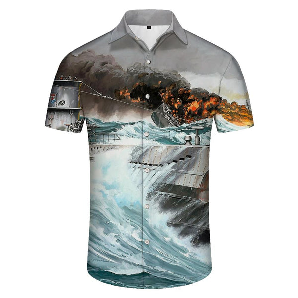 
Sailboat in the Storm Men's Hawaiian Shirt Casual Button Top Summer Short Sleeve Shirt Rich Print
                