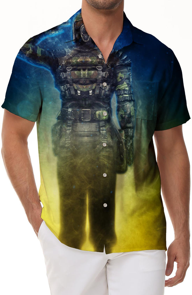 Doomsday Skeleton Soldier Summer Shirt Hawaiian Tropical Four Seasons Button Lapel Men's Button Short Sleeve Shirt Polyester