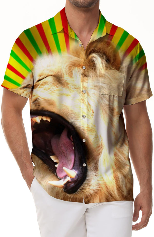 Playground fun golden lion 3d print pattern four seasons summer leisure loose daily street Hawaiian shirt coconut seaside beach barbecue clothes