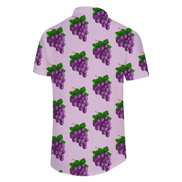 
Purple grape 3d digital printing men's casual loose button-down lapel Hawaiian pocket tropical seaside vacation top
                