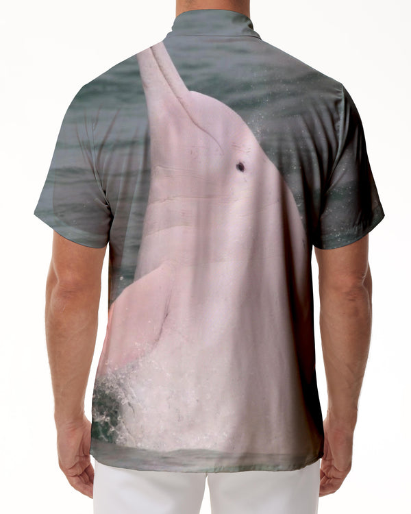 
Pink Whale Casual Men's Short Sleeve Shirt Lapel Button Top Short Sleeve Hawaiian Loose Top
                