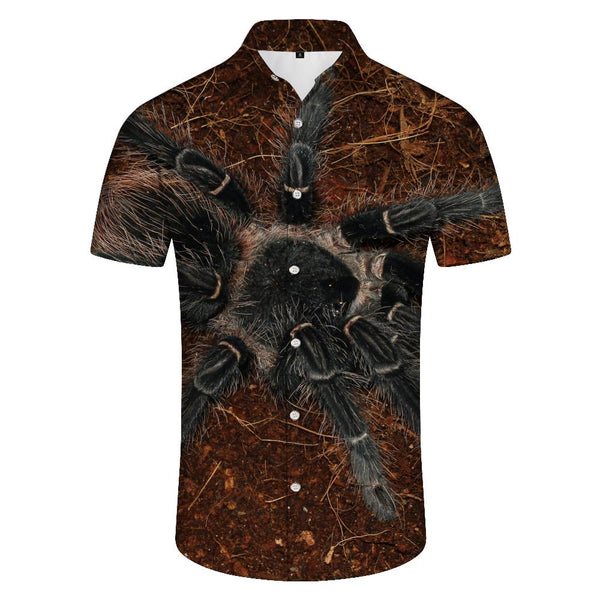 
Black spider outdoor fishing short-sleeved shirt beach party popular vacation essential short-sleeved shirt men's casual Hawaiian animal tops
                