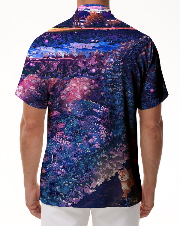 
Colorful Field and Flower Print Men's Hawaiian Shirt Casual Lapel Pocket Button Shirt
                