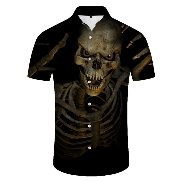 
Casual Hawaiian beach shirt loose men's short-sleeved shirt funny skull frame daily travel seaside vacation tops
                