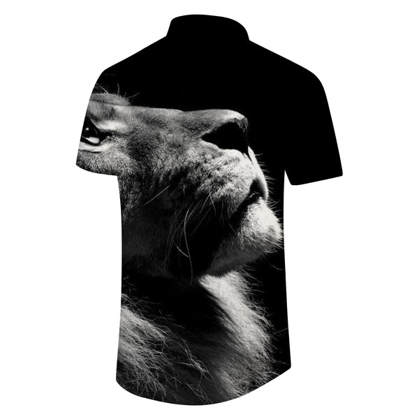 
Black and white animal lion mens shirt button down formal shirt summer casual short sleeve tops for office travel beach
                