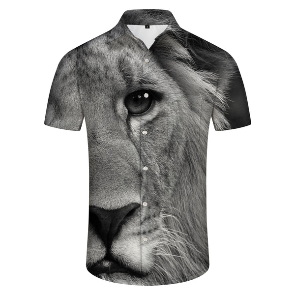 
Little gray lion design men's shirt short sleeve seaside holiday travel casual clothing
                