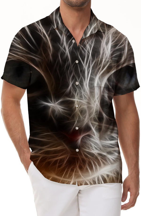 Retro cat pattern print short sleeve men cat print fashion cool retro shirt pattern men's casual summer wear