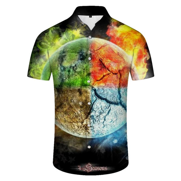 
Colorful Earth Landscape Cool Tropical Summer Men's Short Sleeve Shirt Button Collar Shirt with Pockets
                