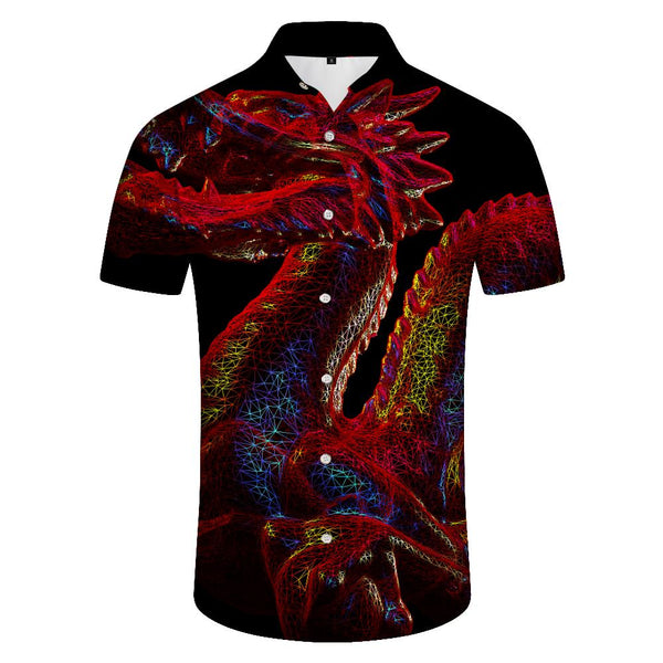 
Domineering red dragon body buttons Hawaiian button pocket lapel personalized men's casual short-sleeved shirt beach essential
                