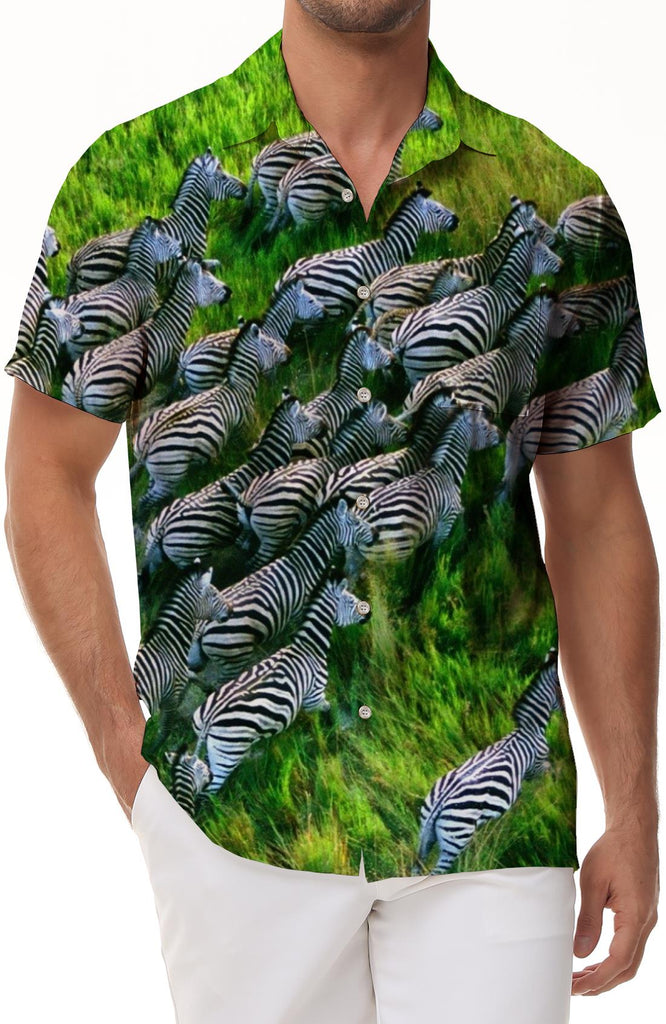 Running Zebra Animal Hawaii Tropical Four Seasons Casual Loose Men's Shirt Short Sleeve Shirt Casual Trend