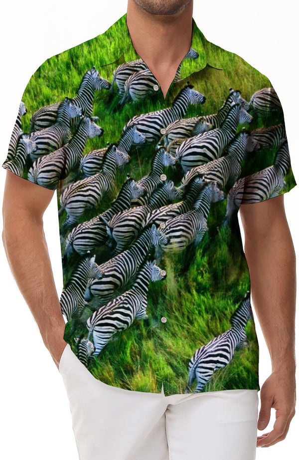Running Zebra Animal Hawaii Tropical Four Seasons Casual Loose Men's Shirt Short Sleeve Shirt Casual Trend
