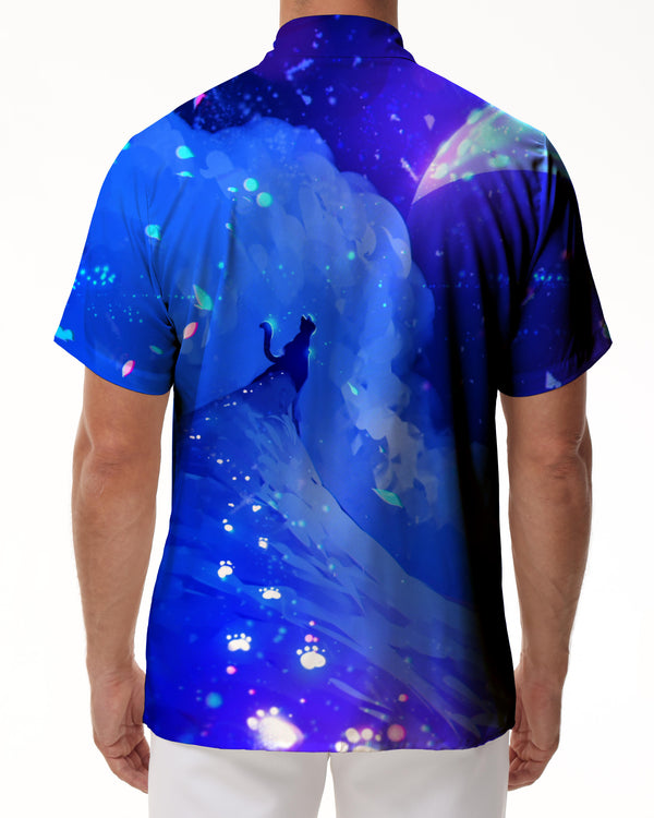
Blue sky moon and cat shirt tops mens street animal cat summer casual retro 3d digital print pattern fashion short sleeve
                
