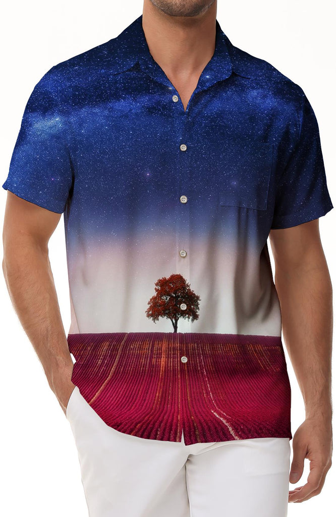 Trees Starry Night Sky Men's Shirt Casual Comfortable Breathable Short Sleeve Button Shirt Pocket Beach Vacation