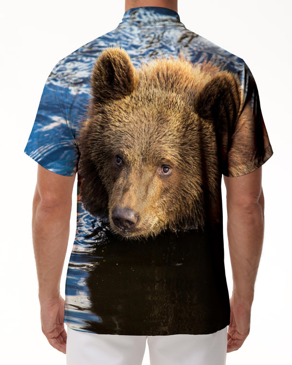 
Brown Bear is still playing in the water Summer casual men's shirt Hawaiian short-sleeved shirt comfortable breathable street beach wear
                