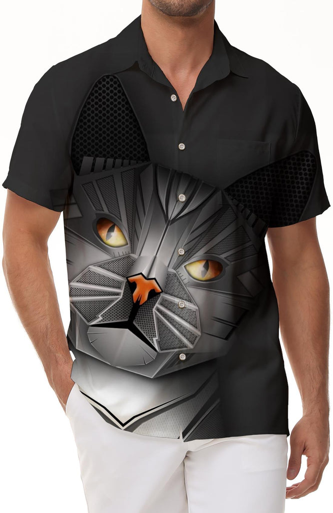 Cat Men's Summer Shirt 3D Cat Printed Pattern Short Sleeve Casual Fashion Button Lapel Top Men's