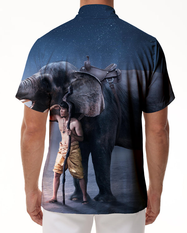 
Mens Galaxy Human and Elephant Print Button Down Short Sleeve Shirt Summer Casual Short Sleeve Shirt Travel Beach Office
                