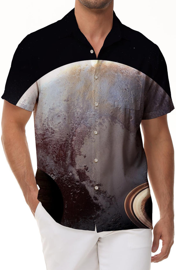 Space planet print Hawaiian shirt. Stylish tropical summer wear. Men's retro beachwear for the seaside
