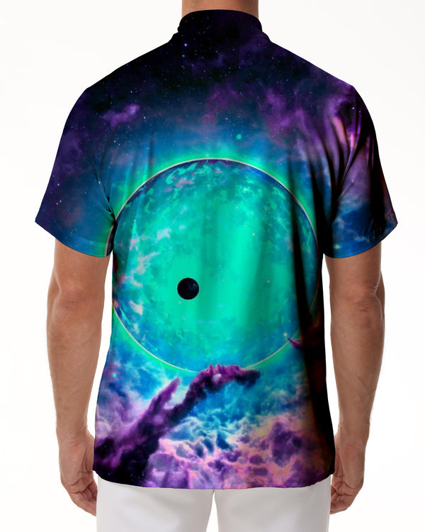 
Starry sky luminous earth casual loose short-sleeved summer men's Hawaiian button short-sleeved lapel beach shirt
                