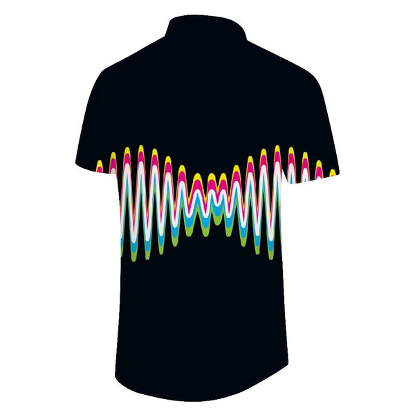 
Black Color Line Art Men's Loose Casual Loose Lapel Hawaiian Tropical Button Down Lapel Pocket Shirt
                